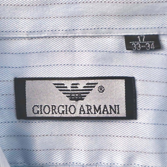 Giorgio Armani Mens Dress Shirt Blue Pinstripe Size 17 33-34 Luxury Button Down - Picture 5 of 9
